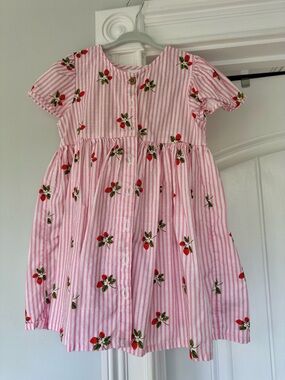 next Pink & White Striped Dress with Strawberry Print 3-4 years